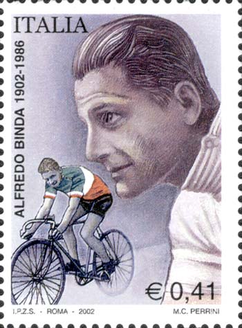 Francobollo Alfredo Binda in Bicicletta e suo Ritratto -  2002