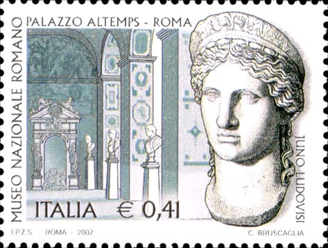 Francobollo Loggia del Palazzo Altemps e Scultura Juno Ludovisi, Conservata al Museo Nazionale Romano -  2002