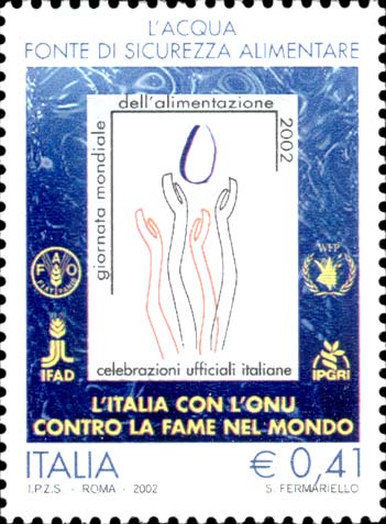 Francobollo Braccia Tese Verso una Goccia d'Acqua -  2002