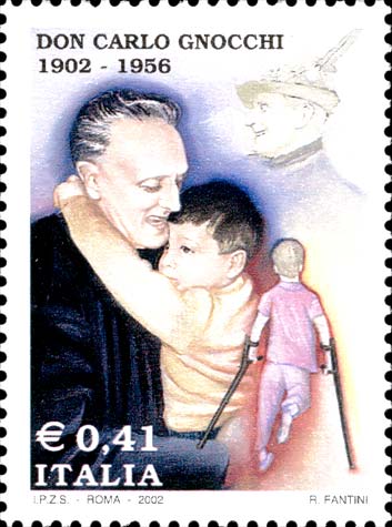 Francobollo Don Gnocchi Abbracciato ad un Bambino e Bambino Infermo -  2002