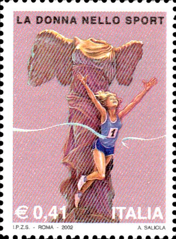 Francobollo Atleta che Taglia il Traguardo e Statua della Vittoria Alata -  2002