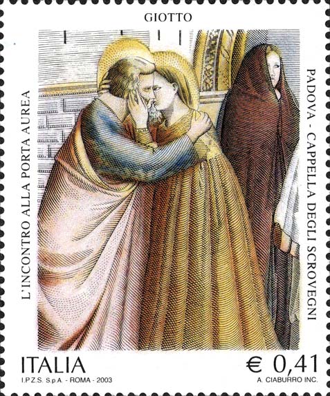 Francobollo Incontro alla Porta Aurea, Affresco di Giotto -  2003