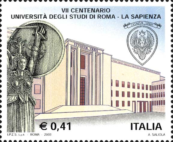 Francobollo Statua di Minerva e Università "La Sapienza", di Roma -  2003