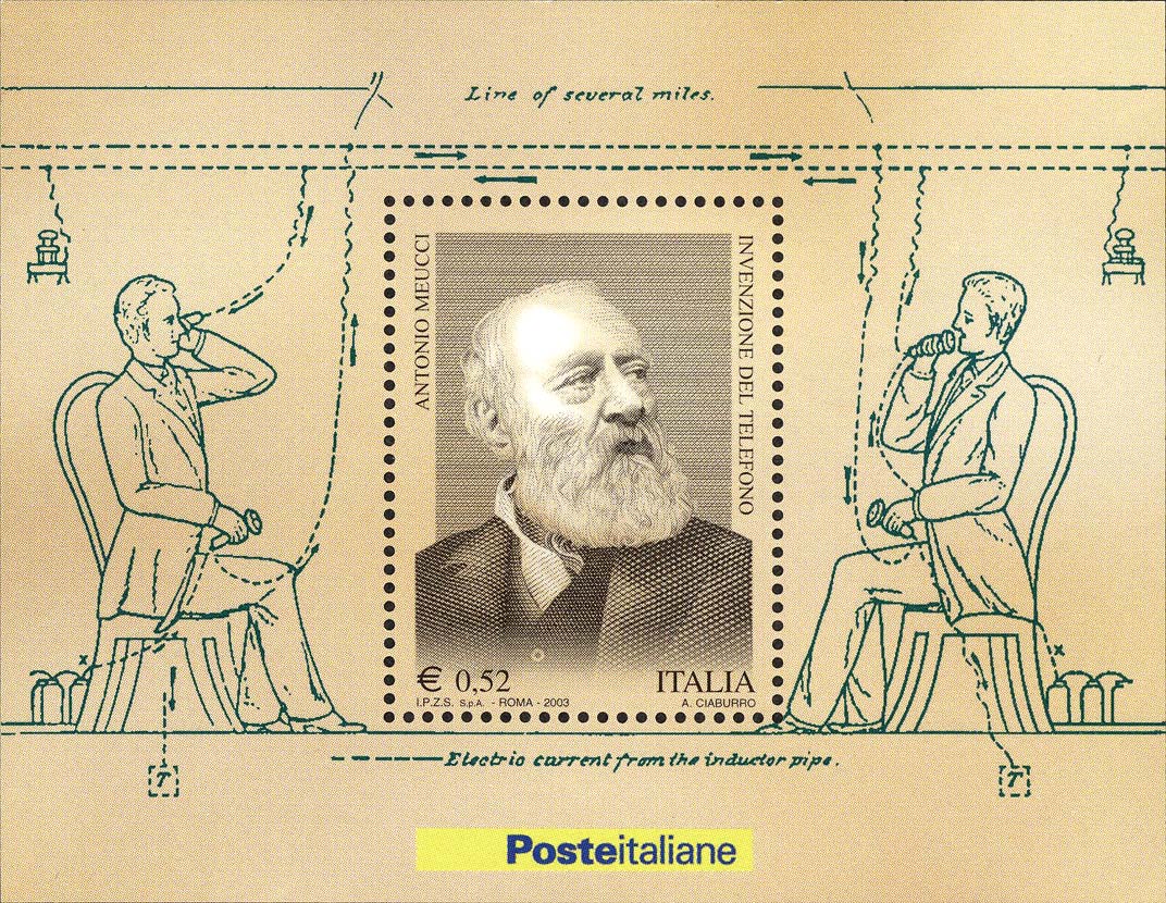 Francobollo Schema di Conversazione Telefonica tra Due Persone e Antonio Meucci -  2003