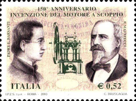 Francobollo Ritratti di Padre Barsanti e di Matteucci, Azione della Società Motori Barsanti -  2003