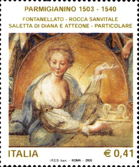 Francobollo Affresco nella Saletta di Diana e Atteone, Opera del Parmigianino -  2003