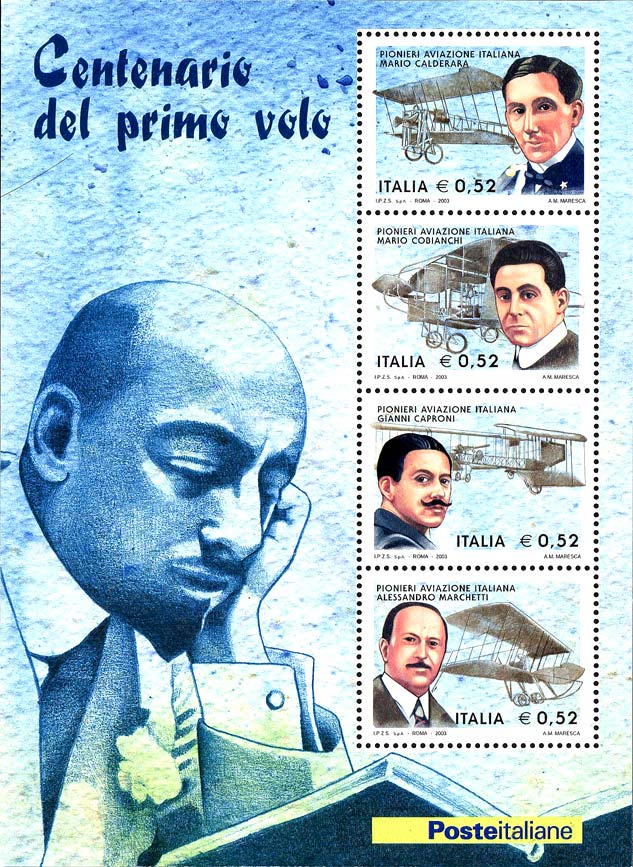 Francobollo Ritratto di Gabriele D'Annunzio e Pionieri del Volo Italiani -  2003