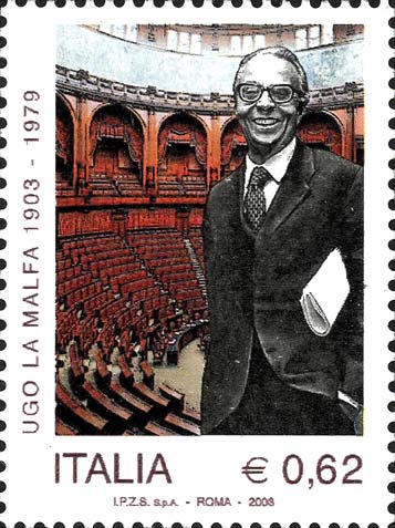 Francobollo Ritratto di Ugo La Malfa e Camera dei Deputati -  2003