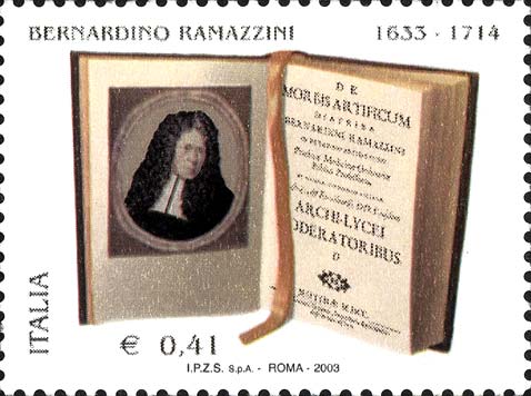 Francobollo Libro "De Morbis Artificum Diatriba" con Ritratto di Ramazzini -  2003