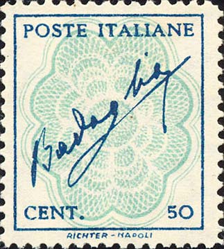 Francobollo Firma di Badoglio su Decorazione -  1944
