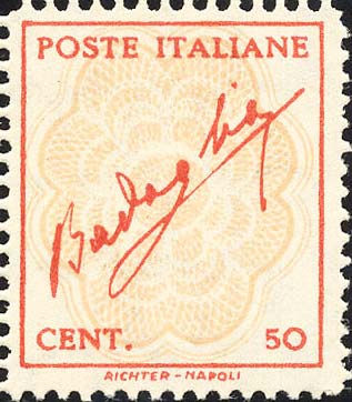 Francobollo Firma di Badoglio su Decorazione -  1944