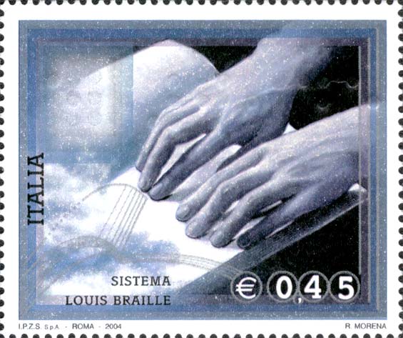 Francobollo Mani Appoggiate sulla Pagina di un Libro Stampato in Braille -  2004
