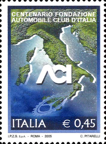 Francobollo Carta Geografica d'Italia e Logo dell'ACI -  2005