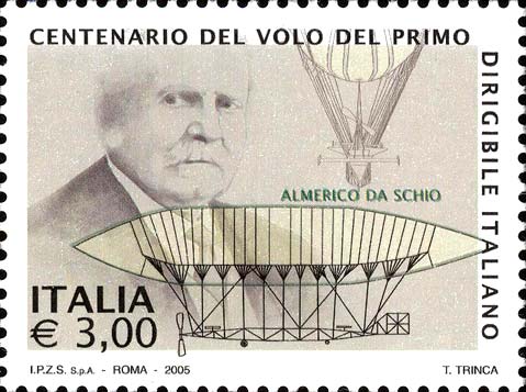 Francobollo Ritratto di Almerico da Schio e Dirigibile -  2005
