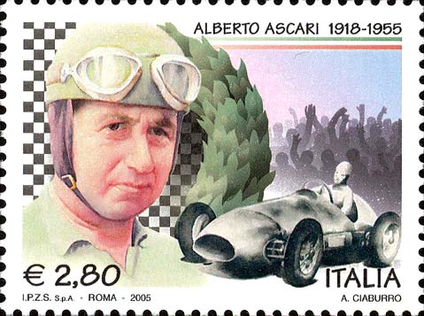 Francobollo Ritratto di Alberto Ascari e Auto da Corsa -  2005