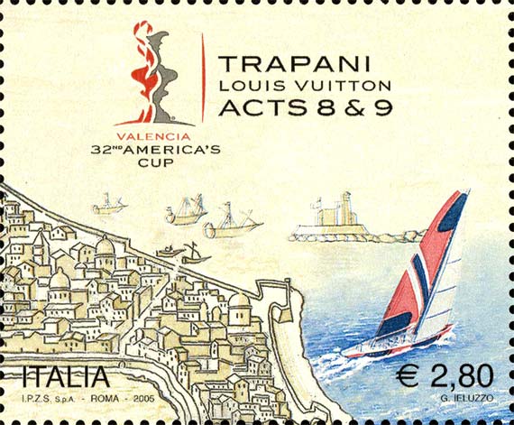 Francobollo Mappa di Trapani e Imbarcazioni -  2005