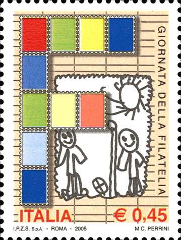 Francobollo Lettera F Formata da Francobolli e Disegno -  2005