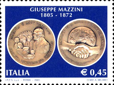 Francobollo Medaglia Raffigurante Mazzini e una Stretta di Mani -  2005