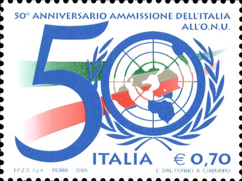 Francobollo Tricolore e Logo dell'Onu -  2005