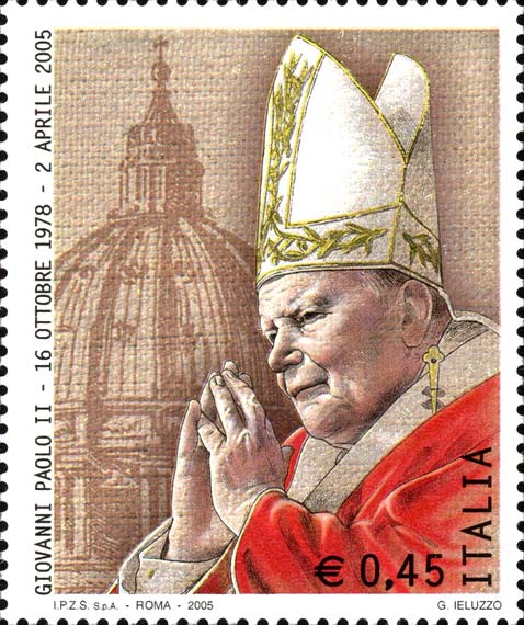 Francobollo Ritratto di Giovanni Paolo II e Cupola di San Pietro -  2005