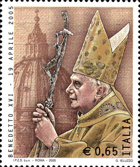 Francobollo Ritratto di Benedetto XVI e Cupola di San Pietro -  2005
