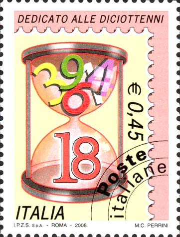 Francobollo Clessidra con Cifre e Numero 18 (Rosa) -  2006
