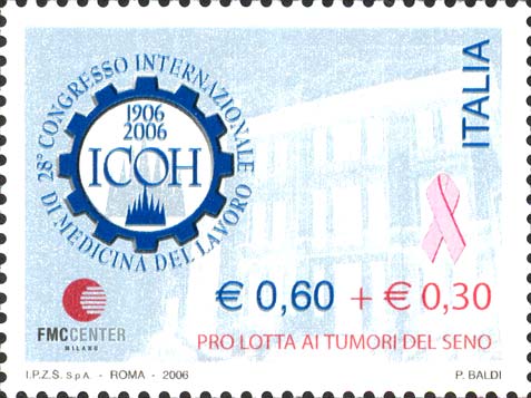 Francobollo Logo del Congresso, Clinica del Lavoro "Luigi Devoto" e Fiocco Rosa -  2006