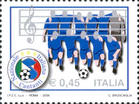 Francobollo Calciatori Stilizzati, Pentagramma e Logo della Nazionale Cantanti -  2006