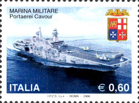 Francobollo Portaerei Cavour e Stemma della Marina Militare -  2006