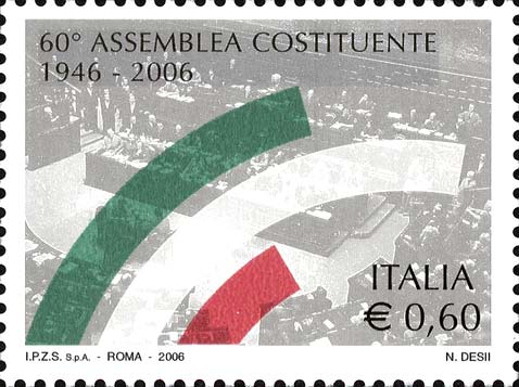 Francobollo Seduta dell'Assemblea Costituente e Tricolore -  2006