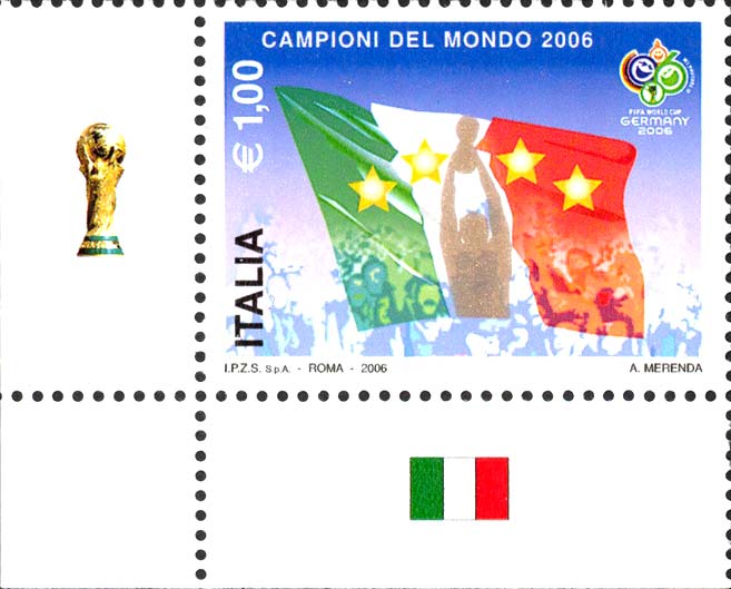 Francobollo Bandiera Italiana e Squadra di Calcio -  2006