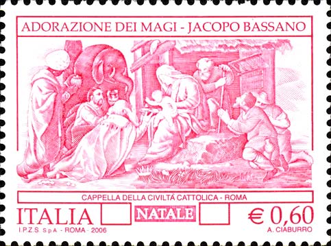 Francobollo Adorazione dei Magi, Dipinto di Jacopo Bassano -  2006