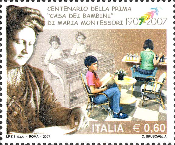 Francobollo Maria Montessori e Bambini che Giocano -  2007