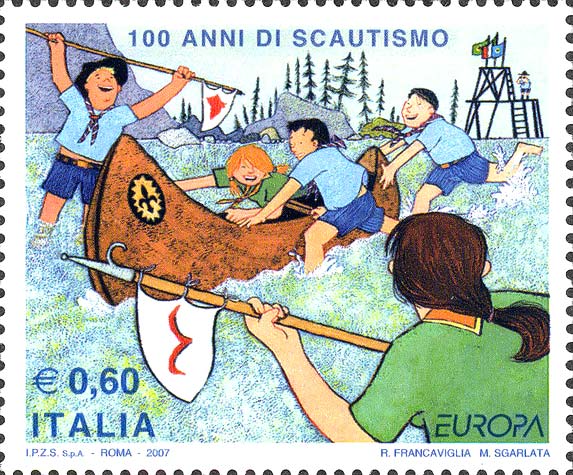 Francobollo Scout Attorno ad una Canoa e Alzabandiera -  2007