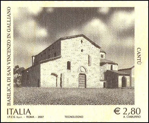 Francobollo Basilica di S.Vincenzo in Galliano, Stampato su Lamina di Legno -  2007