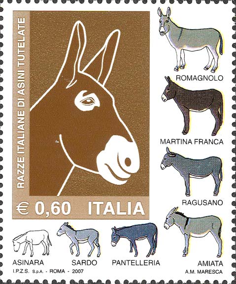 Francobollo Asini di Diverse Razze -  2007