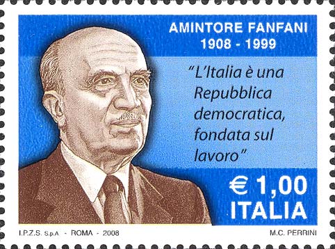 Francobollo Ritratto di Amintore Fanfani -  2008