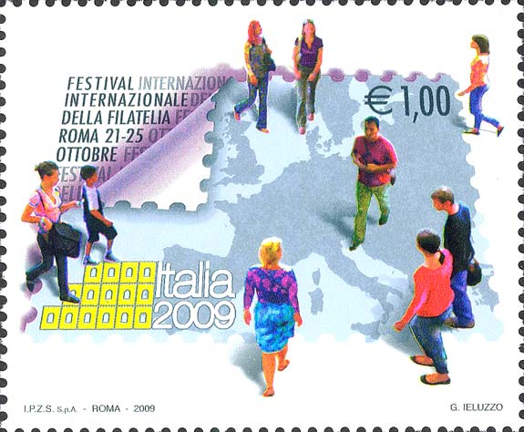 Francobollo Persone e Mappa d'Europa -  2009