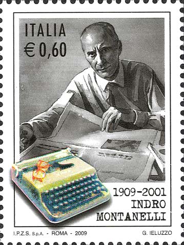 Francobollo Ritratto di Indro Montanelli e Macchina da Scrivere -  2009