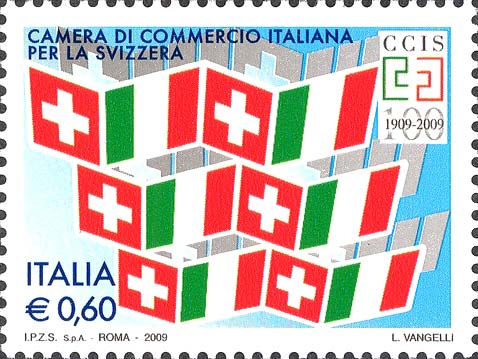 Francobollo Bandiere Italiane e Svizzere -  2009