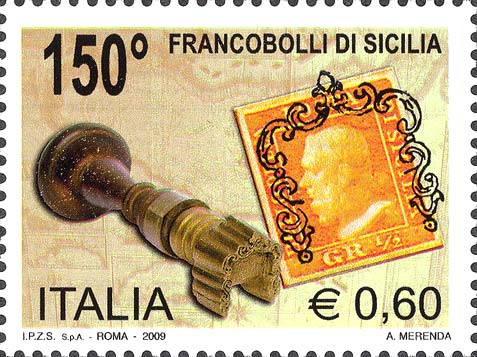 Francobollo Mezzo Grano di Sicilia e Timbro con Annullo a Ferro di Cavallo -  2009