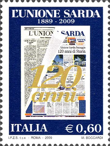 Francobollo Prime Pagine del Quotidiano "L'Unione Sarda" -  2009