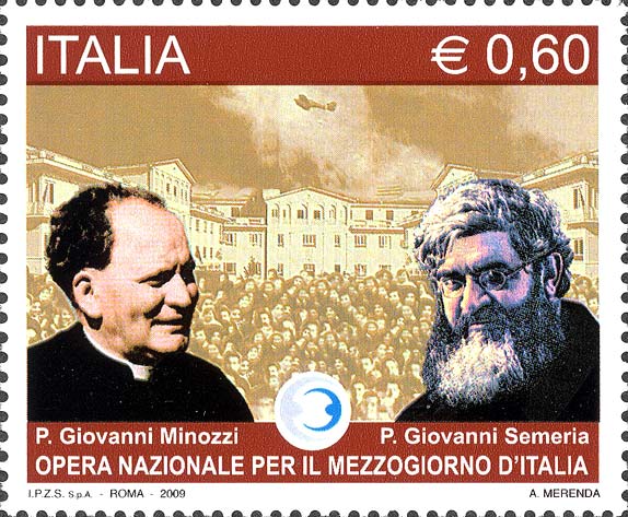 Francobollo Ritratti di Padre Giovanni Semeria e Padre Giovanni Minozzi, Fondatori dell'Opera Nazionale per il Mezzogiorno d'Italia -  2009