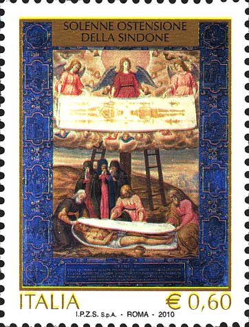 Francobollo Sepoltura del Cristo e tre Angeli che Reggono il Sudario, Dipinto di Gerolamo della Rovere -  2010