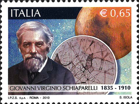 Francobollo Giovanni Virginio Schiaparelli e Pianeta Marte -  2010
