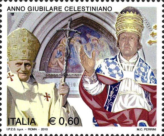 Francobollo Celestino V e Papa Banedetto XVI -  2010