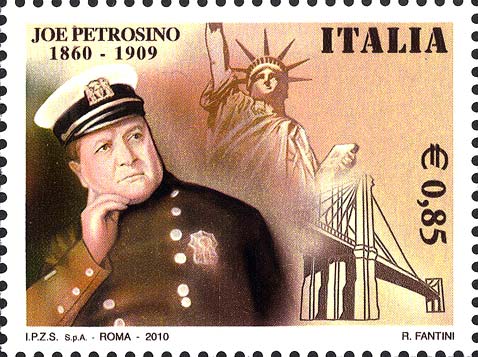 Francobollo Ritratto di Joe Petrosino, Ponte di Brooklyn e Statua della Libertà -  2010
