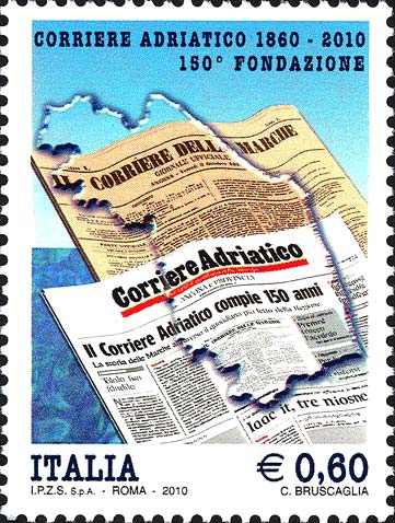 Francobollo Sagoma della Regione Marche e Giornali -  2010