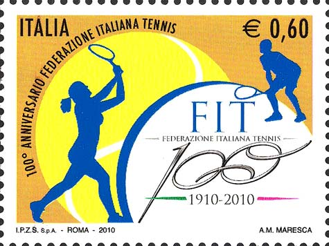 Francobollo Giocatori di Tennis e Logo della F.I.T. -  2010