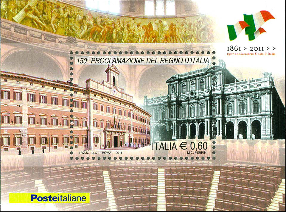 Francobollo Palazzo Montecitorio e Palazzo Carignano (Blocco Foglietto) -  2011